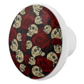 レッドローズ&スカルグレーブラックフローラゴシック セラミックノブ (右)