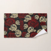 レッドローズ&スカルグレーブラックフローラゴシック バスタオルセット (ハンドタオル)