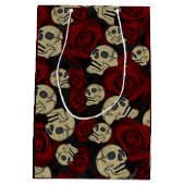 レッドローズ&スカルグレーブラックフローラゴシック ミディアムペーパーバッグ (裏面)