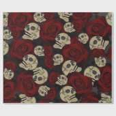 レッドローズ&スカルグレーブラックフローラゴシック ラッピングペーパー (フラット)