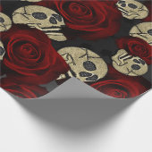 レッドローズ&スカルグレーブラックフローラゴシック ラッピングペーパー (角)