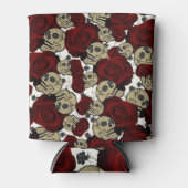 レッドローズ&スカルグレーホワイトフローラゴシック 缶クーラー (正面)