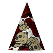 レッドローズ&スカルブラックゴシックホワイトフローラ パーティーハット (左)