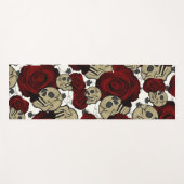 レッドローズ&スカルブラックゴシックホワイトフローラ ヨガマット (正面(横))