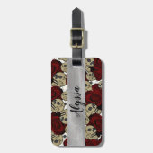レッドローズ&スカルブラックゴシックホワイトフローラ ラゲッジタグ (正面縦)