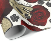 レッドローズ&スカルブラックゴシックホワイトフローラ ラッピングペーパー (ロールコーナー)
