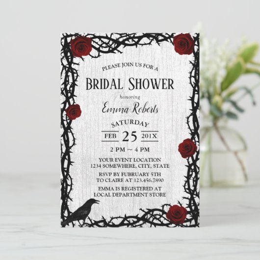 レッドローズ&ソーンフェアイ素朴ターレブライダルシャワー 招待状 (スタンド正面)