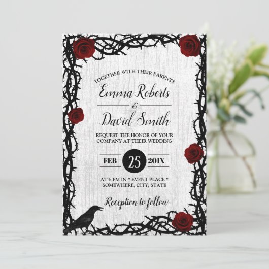 レッドローズ&トーンフレームフェ素朴アリタ結婚ーズ 招待状 (スタンド正面)