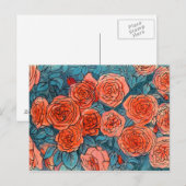 レッドローズ、バラガーデン、ライフスケッチインクパステル ポストカード (正面/裏面)