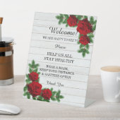 レッドローズ&パインブランチクリスマス安全対策 台座サイン (インサイチュ)