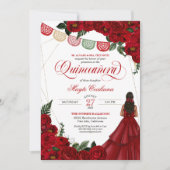 レッドローズ&パペルピカドキンセアニラ15誕生日 招待状 (正面)