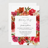 レッドローズ&ピンクフローラ1ホリデーパーティー 招待状 (正面/裏面)