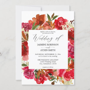 レッドローズ&ピンクフローラ1結婚式招待状 招待状