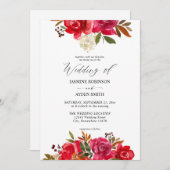 レッドローズ&ピンクフローラ3結婚式招待状 招待状 (正面/裏面)