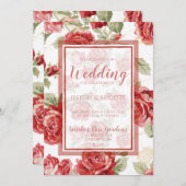 レッドローズ、フローラクラシックプリント結婚式招待状 サンキューカード (正面/裏面)