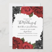 レッドローズ&ブラックレースホワイトシック結婚ズ 招待状 (正面)