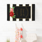 レッドローズ、ブラック、ホワイト&金ゴールドストライプ- 横断幕 (インサイチュ)