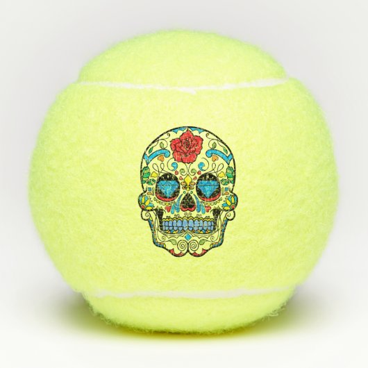 レッドローズ&ブルーダイアモンズシュガースカル テニスボール (正面)