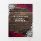 レッドローズ&レースウエレガントィー素朴ド結婚ズ 三つ折り招待状 (カバー)