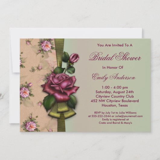 レッドローズ ヴィンテージ ブライダルシャワー 招待状 (正面)