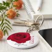 レッドローズ |名前をカスタムするバレンタインの贈り物 キーホルダー (側面)