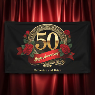 レッドローズ&金ゴールドアクセント50結婚th周年 横断幕