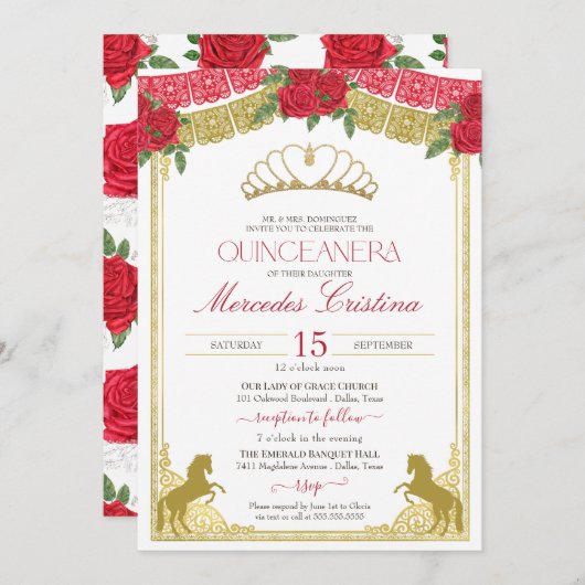 レッドローズ&金ゴールドウエスタンチャロウズキンセアニラ 招待状 (正面/裏面)