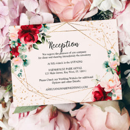 レッドローズ&金ゴールドウォーターカラーウェディングレセプション エンクロージャーカード