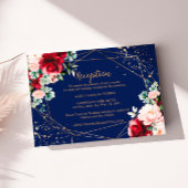 レッドローズ&金ゴールドウォーターカラーウェディングレセプション エンクロージャーカード