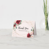 レッドローズ&金ゴールドウォーター結婚カラーのサンキューカード サンキューカード (正面)