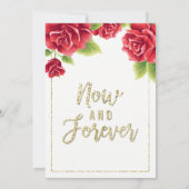 レッドローズ&金ゴールドグリッターナウ&フォー結婚エバーズ 招待状 (裏面)