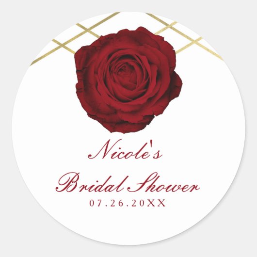 レッドローズ&金ゴールドラインエレガントフローラカスタムお気に入り ラウンドシール (正面)