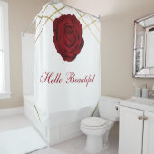 レッドローズ&金ゴールドラインズフローラシエレガントックカスタム シャワーカーテン (インサイチュ)