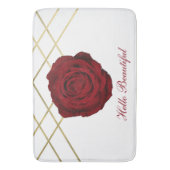 レッドローズ&金ゴールドラインズフローラシックグラムエレガント バスマット (正面縦)