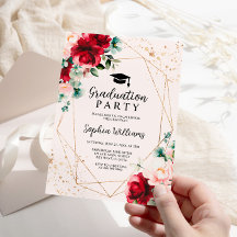 レッドローズ&金ゴールド水彩卒業パーティー