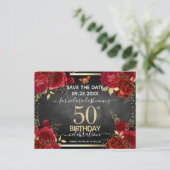 レッドローズ 50歳の誕生日 おめでとう日程保存 ポストカード (スタンド正面)