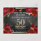 レッドローズ 50歳の誕生日 おめでとう日程保存 ポストカード (正面)