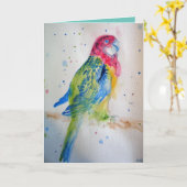 レッドローセルラオウム鳥の水色誕生日カード カード (黄色い花)
