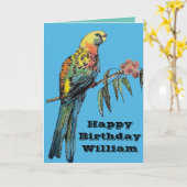 レッドローセルラオウム鳥の水色誕生日カード カード (黄色い花)