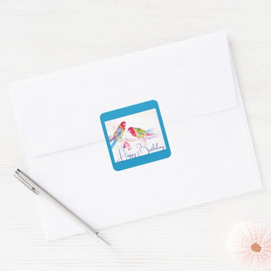 レッドローセルラパロットウォーター絵を描カラーの芸術 スクエアシール (封筒)