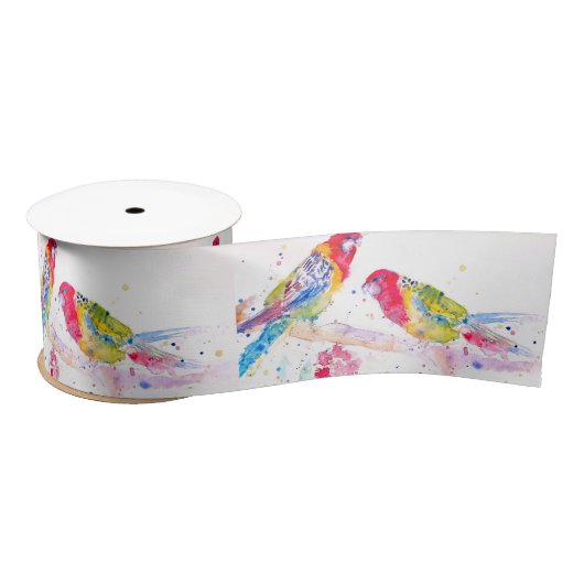 レッドローセルラパロットウォーター絵を描カラーティール（緑がかった色） サテンリボン (リール)