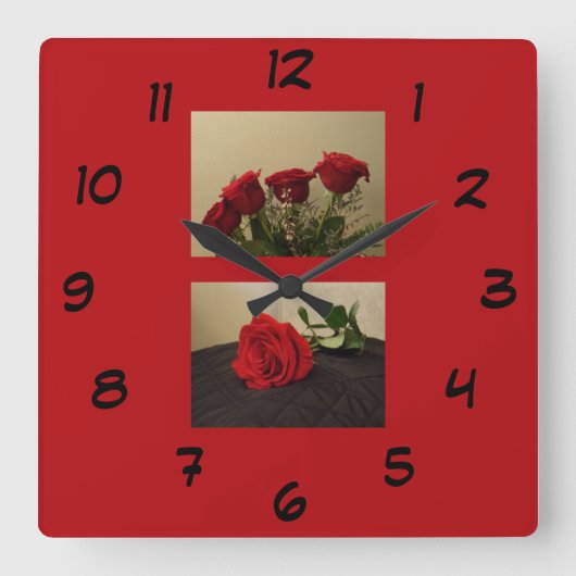 レッドローゼアクリルウォールクロック スクエア壁時計 (正面)