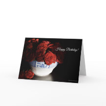 レッドローゼインブルー&ホワイトボウル誕生日カード