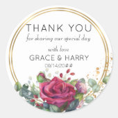 レッドローゼイン金ゴールドリングや輪結婚式の引き出物サンキュー ラウンドシール (正面)