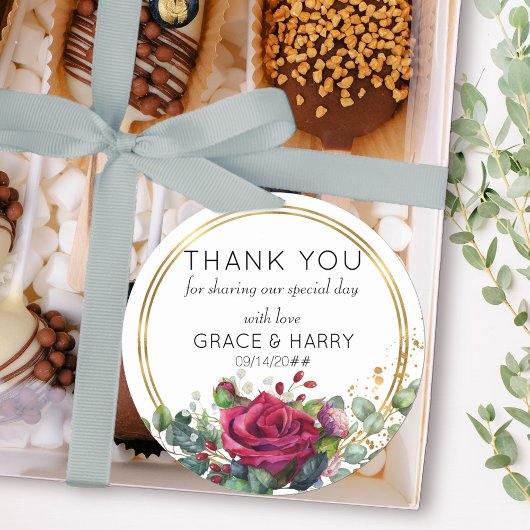 レッドローゼイン金ゴールドリングや輪結婚式の引き出物サンキュー ラウンドシール