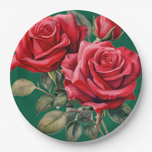 レッドローゼエレガントな結婚式 ペーパープレート (正面)