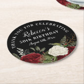 レッドローゼオンブラック50誕生日サンキュービッグ ラウンドペーパーコースター (アングル)