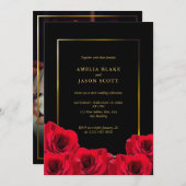 レッドローゼオンブラック | 金ゴールドフレーム(写真結婚付) 招待状 (正面/裏面)