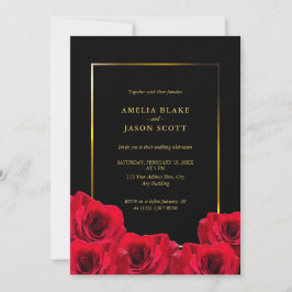 レッドローゼオンブラック | 金ゴールドフレーム(写真結婚付) 招待状