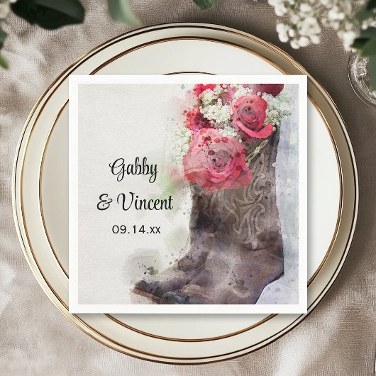 レッドローゼカウボーイブーツウェスタン結婚ズの水色 スタンダードカクテルナプキン